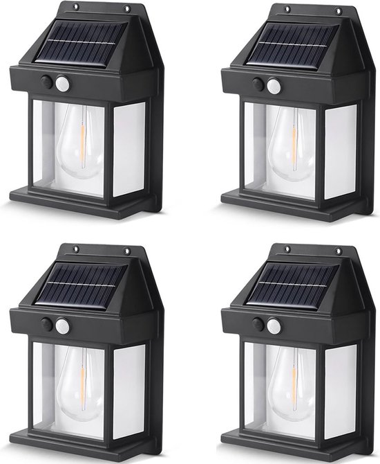 Foto: Buitenlamp op zonne energie 4 stuks met ingebouwde bewegingssensor 3 verschillende lichtstanden solar tuinverlichting buitenverlichting zwart rs goods