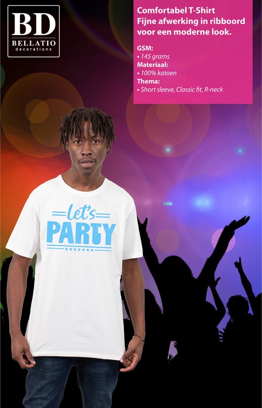 Bellatio Decorations Chemise habillée pour hommes - faisons la party - blanc - paillettes - carnaval/soirée à thème XL