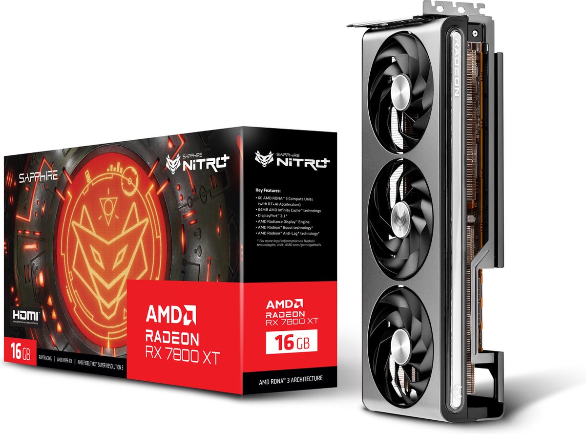 SAPPHIRE Radeon RX 7800 XT NITRO+ GAMING OC 16G grafische kaart RDNA 3, GDDR6, 2x DisplayPort, 2x HDMI 2.1