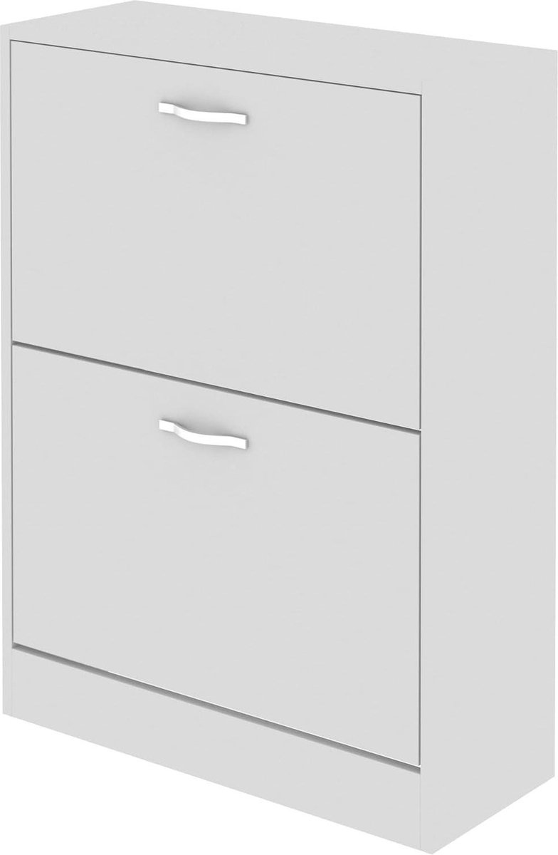 Schoenenkast met 2 klapvakken Opbergmeubel voor schoenen Wit houten organizer Vida Designs
