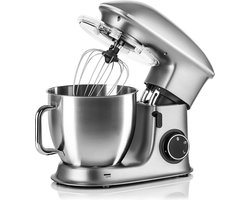 White-Label® Luxe Deegmachine met Spatbescherming - Deegmachine voor Zwaar Deeg - Met Deeghaak en Garde - Kneedmachine - Keukenmachine - Deegmixer met 7 Standen - Zilver