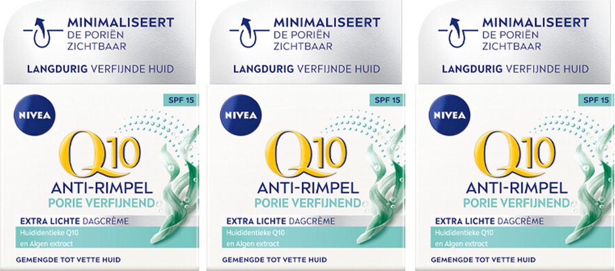 NIVEA Q10 Dagcrème Anti-Rimpel Extra Licht SPF 15 - 3 x 50 ml - Voordeelverpakking
