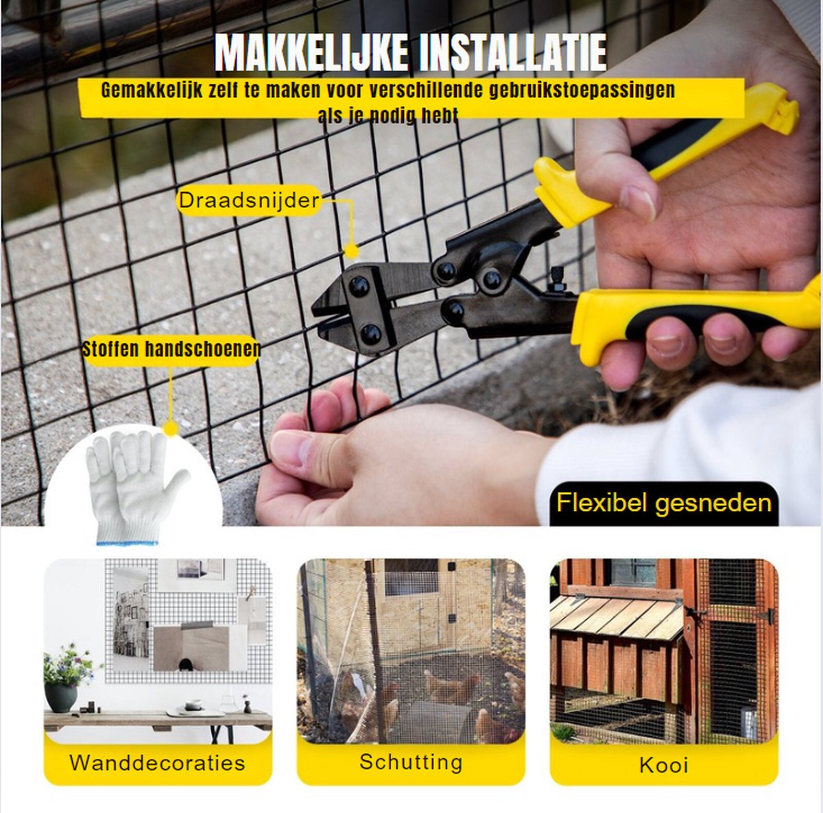 Grillage à Poules 35 Cm X 15 M - Avec Pince, Gants Et 50 Attaches, Pour Jardin, Clôture, Bricolage