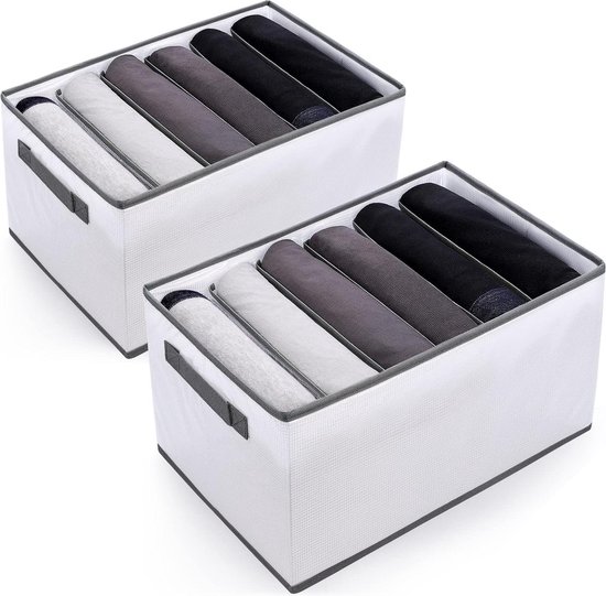 Wardrobe Storage System - 6 Grid Storage Boxes Drawer Organiser - Foldable Trouser Storage - Clothes Organiser voor broeken truien jeans T-shirts - Grijs