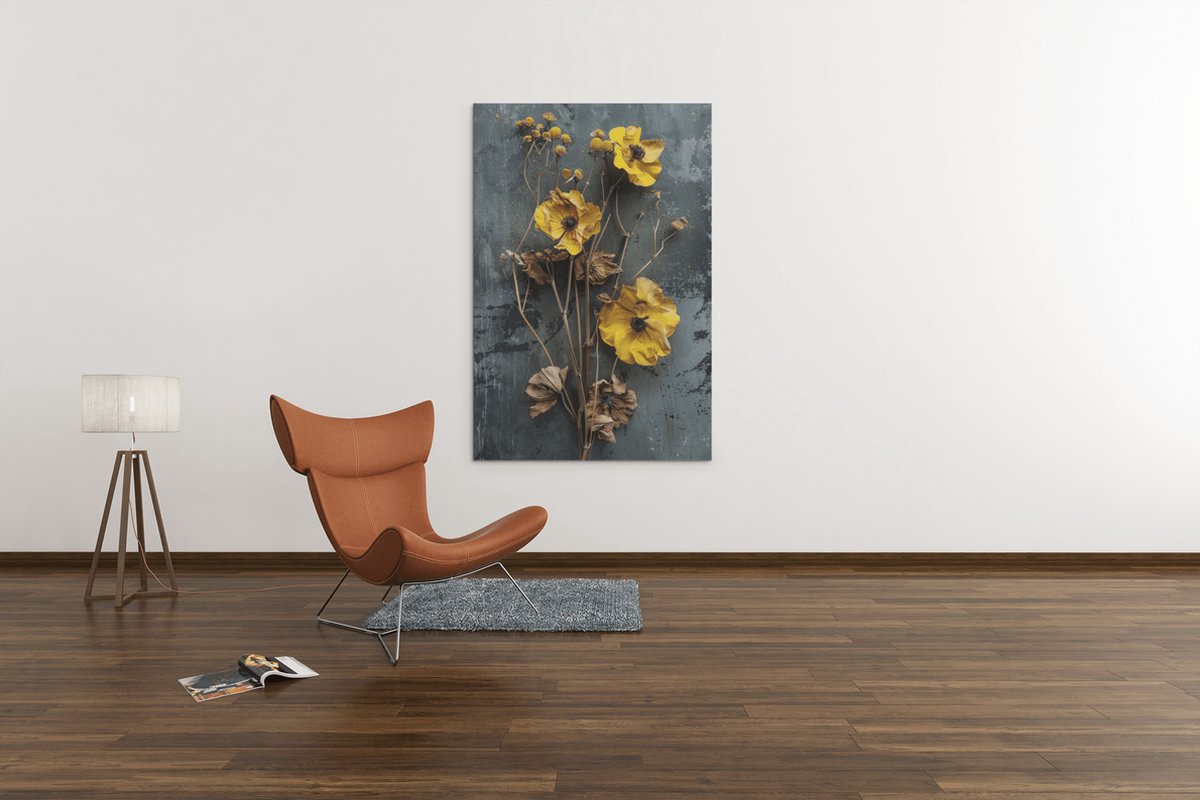 Trendex Global Canvas Schilderij - Gedroogde Bloemen - Geel - Wall Art - 60x40x2 cm