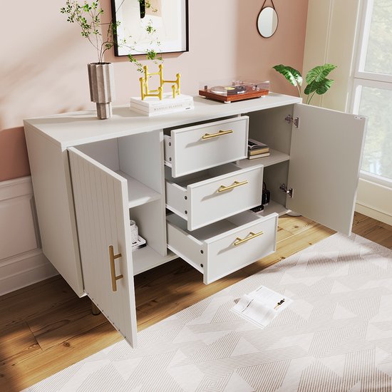 Bruine Dressoir - Dressoir Met 8 Lades En Gouden Metalen Handgrepen Voor Woonkamer En Eetkamer