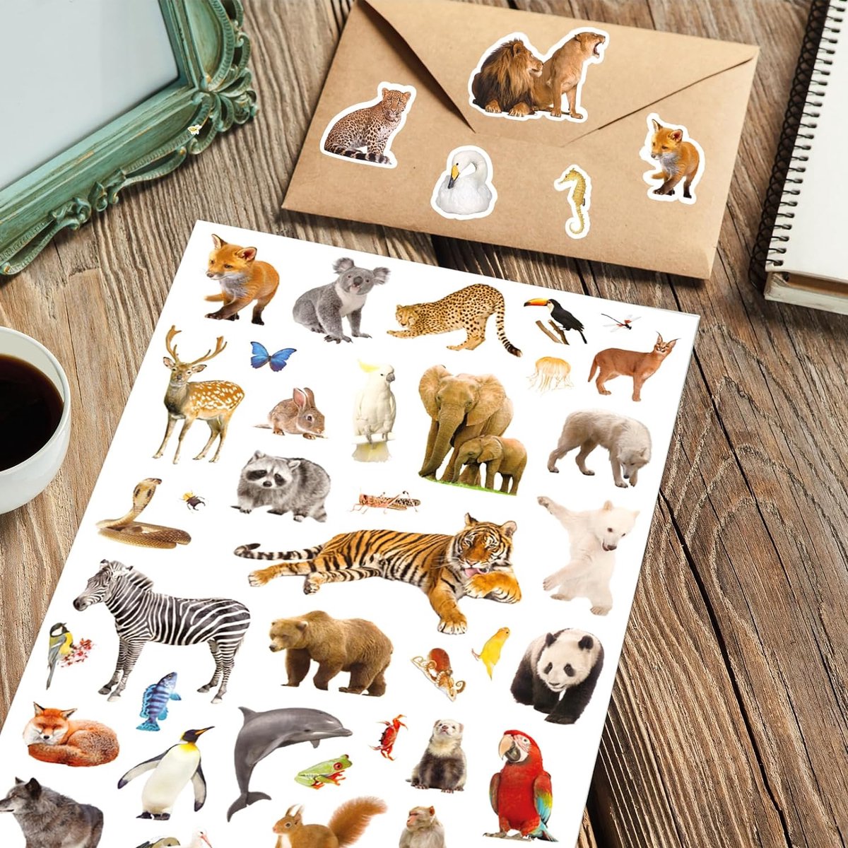 Wilde Dieren Stickers - 4 Grote Stickervellen - Knutselen Kind - Stickers Dieren — afbeelding 5