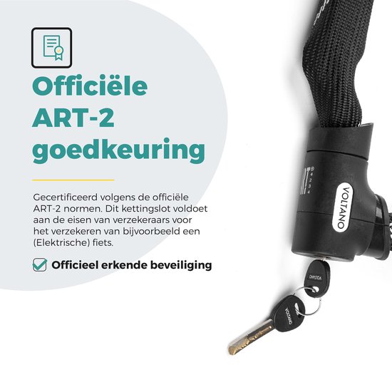 Voltano ART2 Kettingslot Met Luxe Slotkop - Zwart - 120 CM - ART 2 Slot Goedgekeurd Voor De Fietsverzekering van Voltano — afbeelding 3