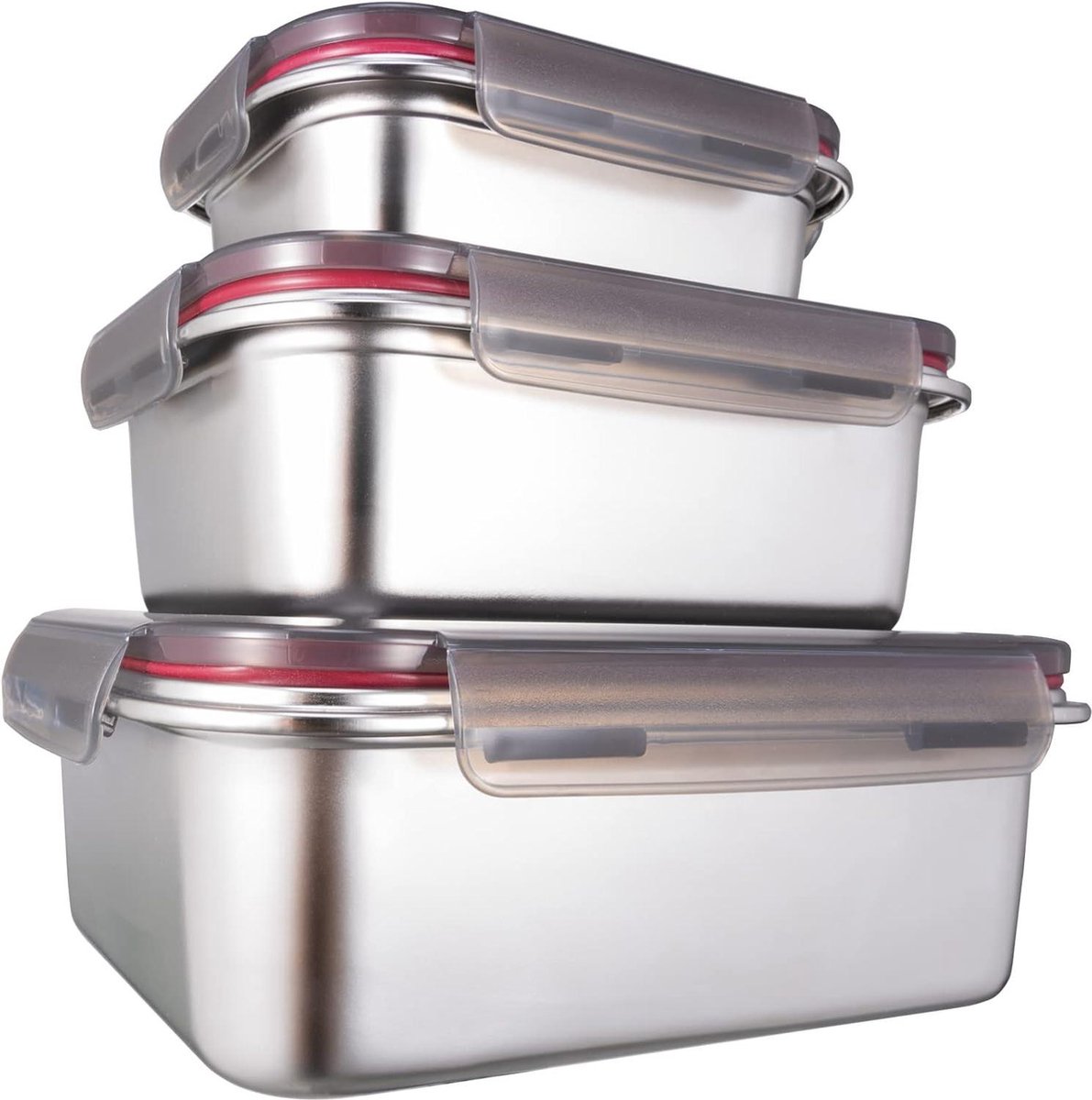 Food Container Set of 3 - Stainless Steel/Lynxbox Airtight Lid Meal Prep Storage Box