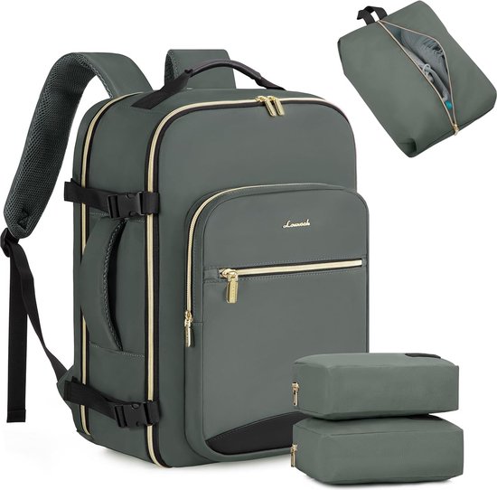 Whoopr® Handbagage Rugzak - 40 Liter - Grote Reisrugzak voor Dames - Waterdichte Kofferrugzak voor 17 Inch Laptop - Rugtas School - Ideaal voor Reizen, Zakenreizen, Wandelen en Weekendtrips - Groen