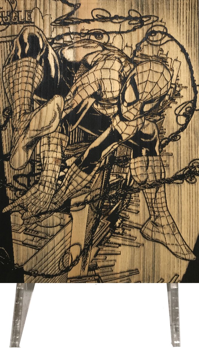 CharredArt - Houten Bord Spiderman Rooftop | Hout kunst - Marvel - Huis decoratie woonkamer - Wanddecoratie accessoires - Interieur - Superhelden - Sinterklaas en Kerst