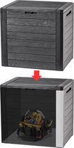 MKSS® Tuinkast - Tuinkist - Tuinkasten voor Buiten - Tuinberging - Kunststof - 50x65x60cm - Zwart met Grijs - Hout Look