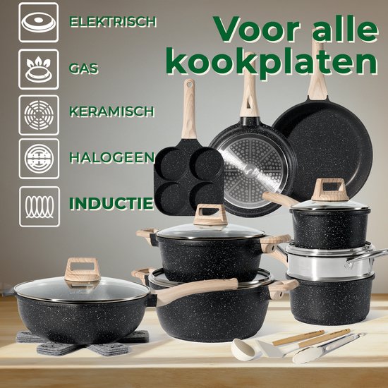 Batteries de cuisine à induction Just Perfecto 21 pièces - Ensemble de poêles avec couvercle pour toutes les sources de chaleur - Casseroles et poêles sans PFOA - PFAS