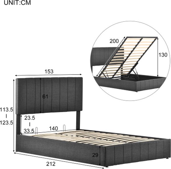 Zinus Elias Bedframe 160 x 200 cm, hoogte 36 cm, met opbergruimte onder het bed, platformbed van metaal, zwart