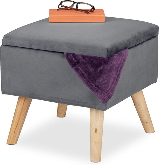 poef met opbergruimte - zacht - vierkant - houten poten - 40x40x40 cm - voetenbank - crème poef met opbergruimte - zacht - vierkant - houten poten - 40x40x40 cm - voetenbank - crème