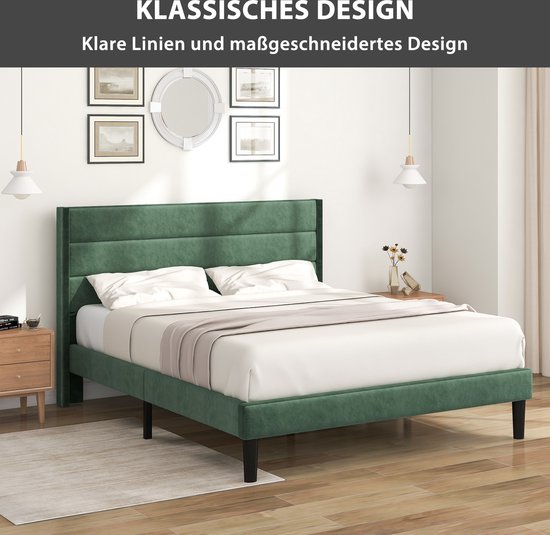 KOMHTOM Lit double 140x200 cm avec sommier à lattes et tête de lit Lit scandinave pour adulte Lit capitonné Vert