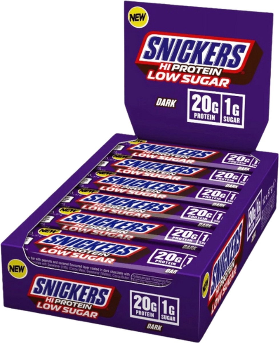 Goedkoopste Snickers | Hi-Protein Low Sugar Bar | Dark | 12 Stuks | 12 x 57 gram
