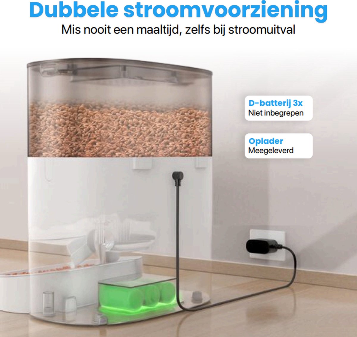 Afbeelding 3 van Automatische Voerbak - Kat en Hond - 2-in-1 Voerautomaat - Voice Recorder & Timer - App Besturing - 6L - Wit