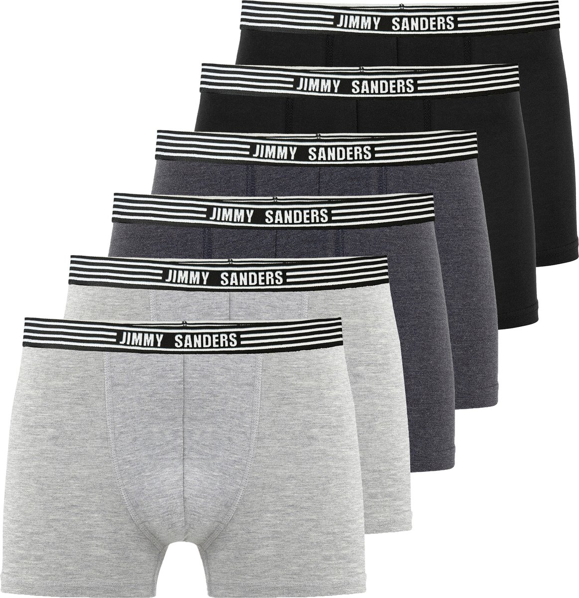 Jimmy Sanders Boxer - Boxershort Multipack 6 Pack - Onderbroek Mannen - Ondergoed - 95% Katoen Heren Zwart-Anthrazit-Grijs - S