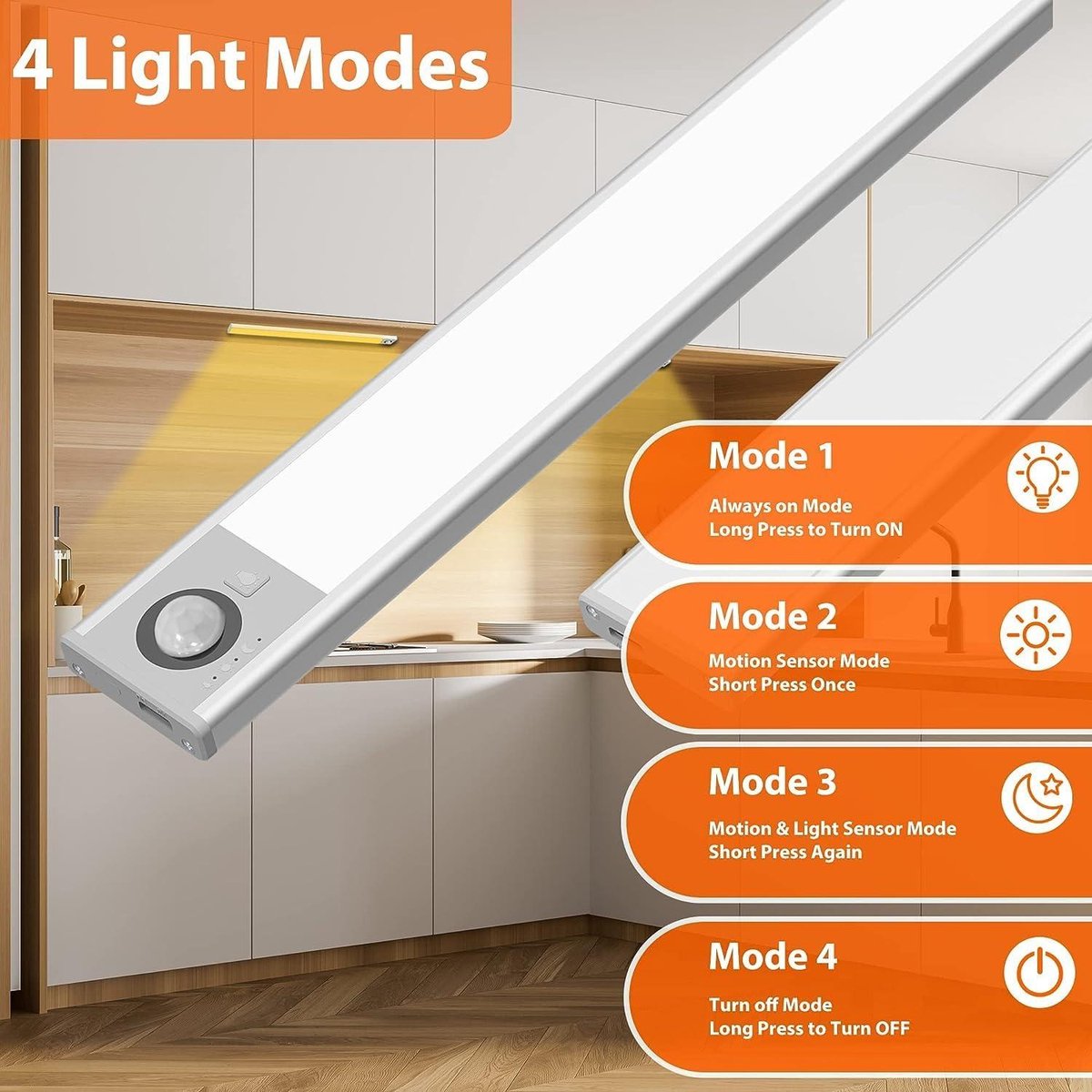 2 Pcs Lampe de Placard LED, 40cm, Sans Fil, Rechargeable par USB, Aimanté, Détecteur de Mouvement, 3 Modes d'Éclairage, Portable, Lumière de Placard, Blanc Chaud 3000K, Noir [Classe énergétique G
