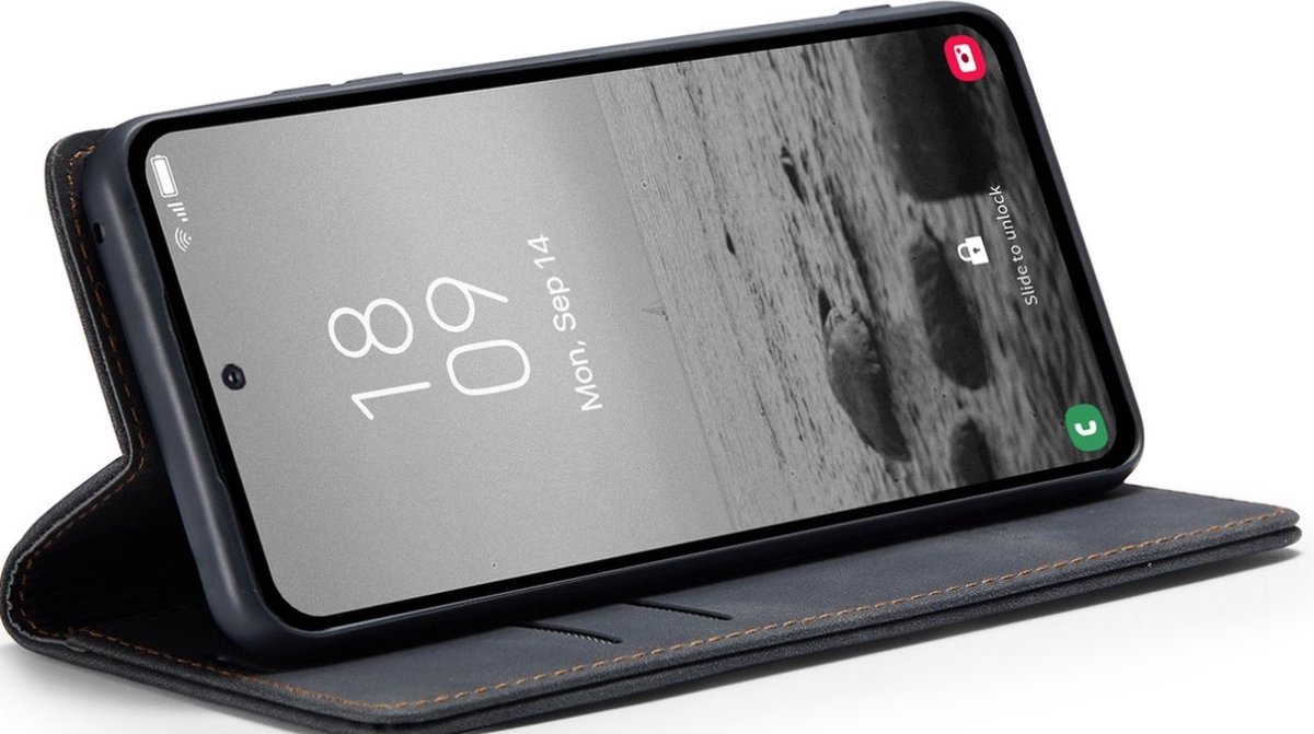 Geschikt voor Samsung Galaxy A55 - Dun Magnetisch Book Case - Met vakken voor Pasjes - Zwart