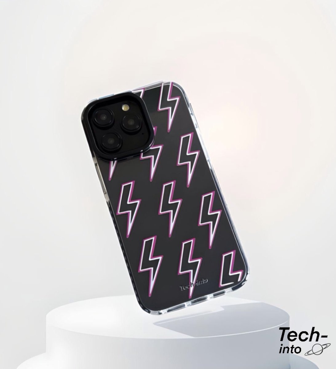 iPhone 15 Plus Hoesje - Pink & White Lightning Case - Shockproof - Doorzichtige Back Cover