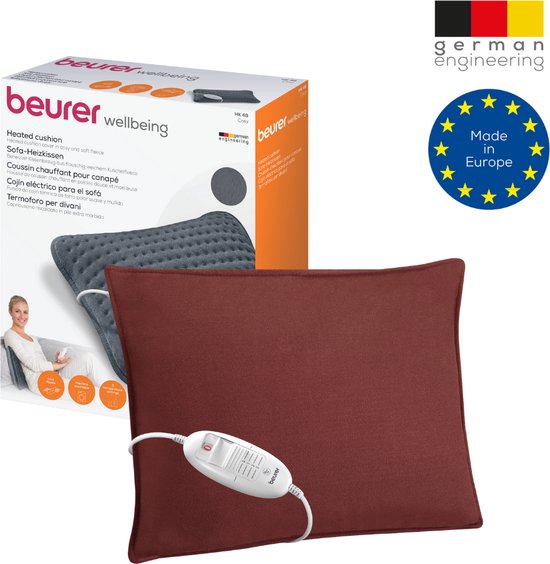 Beurer HK 48 Cherry Red Elektrisch Warmtekussen - Heating pad - 40 x 30 cm - 3 Warmtestanden - Max. 65°C - Snelle opwarming - Automatische uitschakeling - Fleece - Machinewasbaar - 3 jaar garantie - Inclusief Rode Kussenhoes