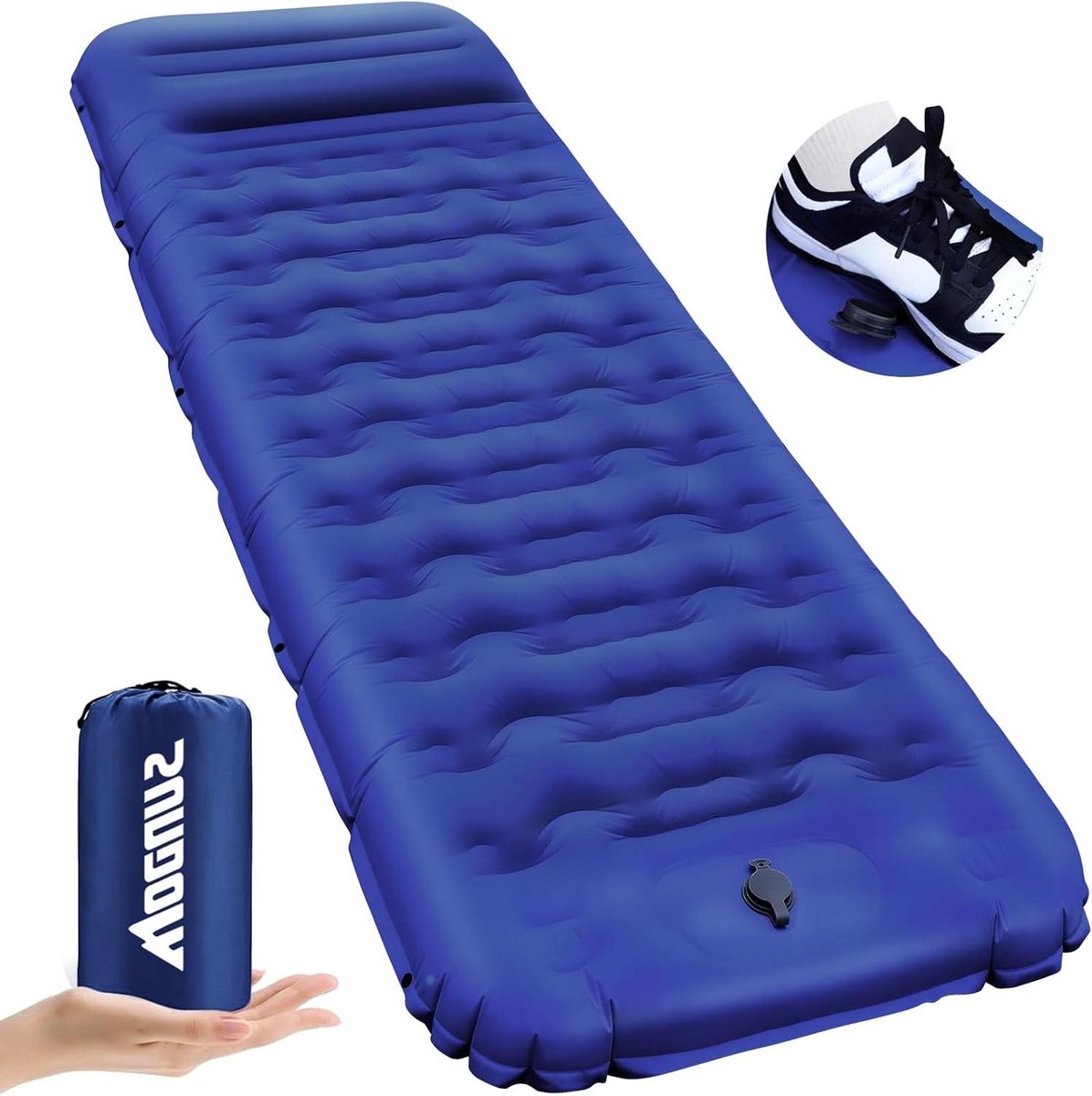 Zelfopblazende slaapmat - 12 cm dikte - voetperspomp en hoofdkussen - draagbaar luchtmatras - klein formaat verpakking - opblaasbaar matras - slaapmat voor outdoor camping - rugzak.
