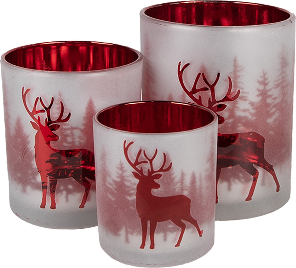 Theelichthouder Set van 3 Wit Rood Glas Hert