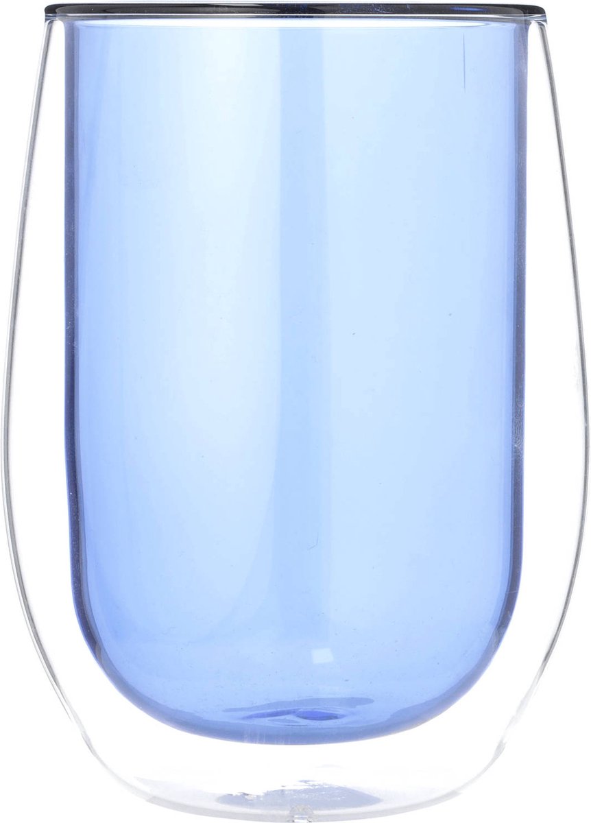 Blokker Dubbelwandig Theeglas 35cl - Koffieglas Blauw