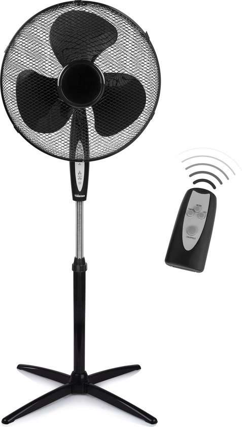 Statiefventilator Tristar VE-5899 - Ventilator Staand - Diameter 40 centimeter - Afstandsbediening en Timerfunctie - Drie verschillende snelheidsstanden - In hoogte verstelbaar - Zwart