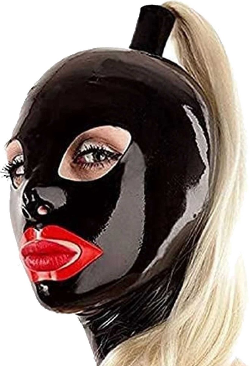 Goedkoopste Fetisj latex masker met staart - One size voor L t/m 2XL - Sex masker - Seks BDSM - Rubber - 4MM dik - Extra staart functie voor controle