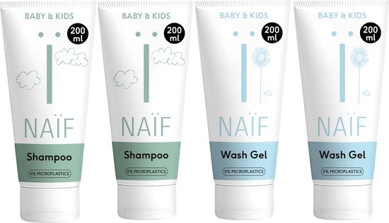 Naïf - Coffret Gel Lavant & Shampooing - Soins de bébé - Bébés & Enfants - aux Ingrédients Naturels - 4x 200ml