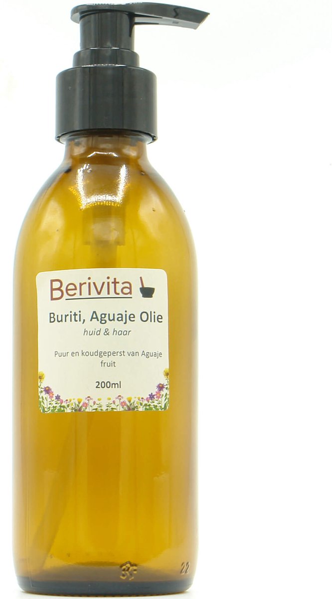 Goedkoopste Buriti Olie 200ml Pompfles - Pure Aguaje, Moriche Olie - Koudgeperst en Onbewerkt - Huid en Haar