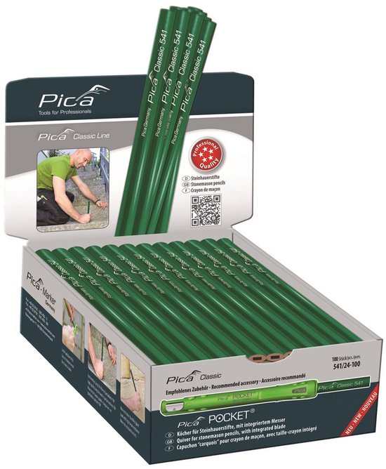 Display met 100 groene Pica Classic 541 steentekenpotloden.