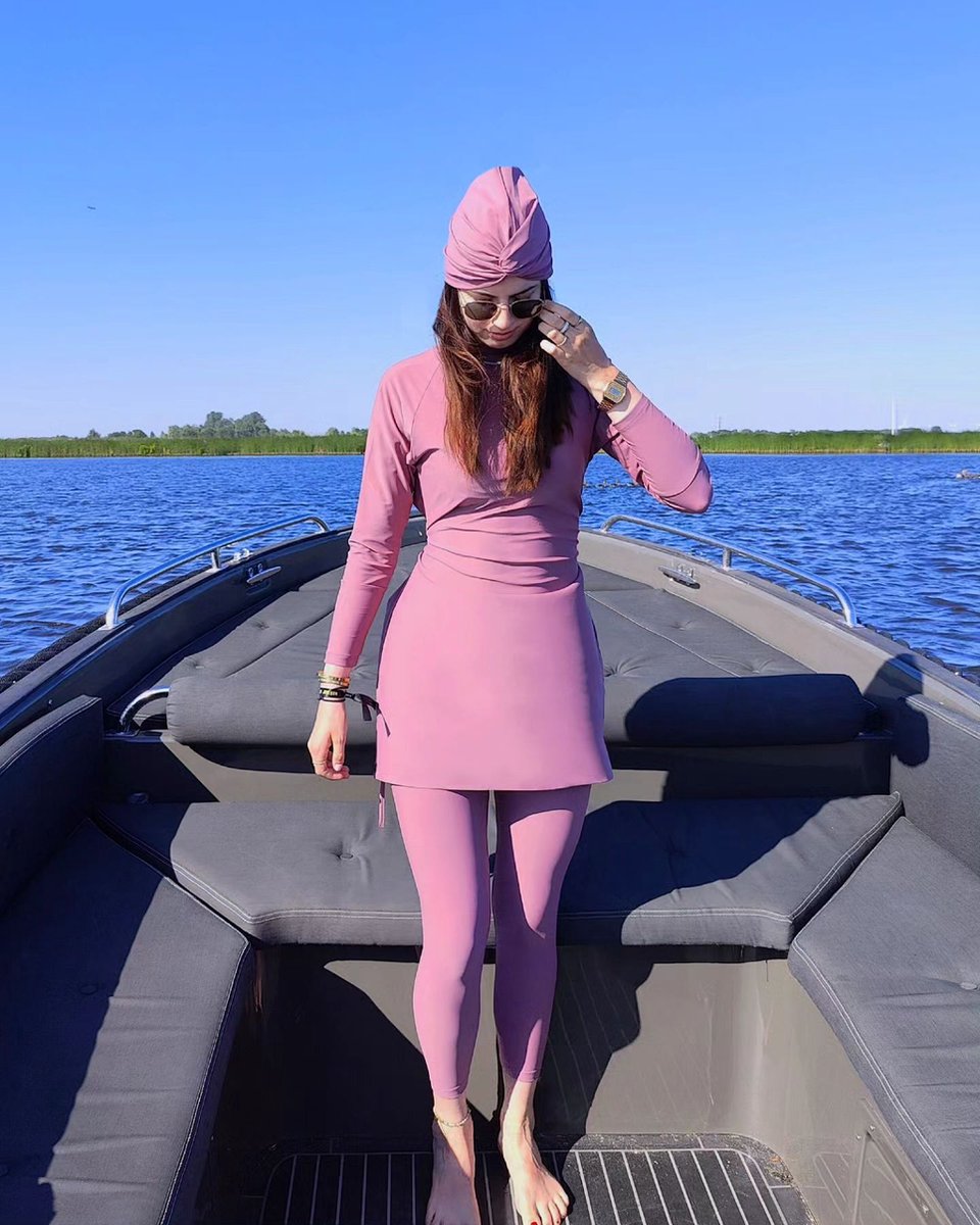 Burkini Sorrento Mauve - XL / 46 maat van MADAMME BK Paris | Set inclusief Turban | islamitische badkleding | modest swimwear | Burqini zwempak | Boerkini