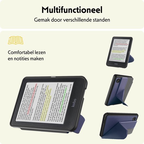 Hoesje Geschikt voor Kobo Clara Colour Hoes Bescherm Hoesje Case Sleep Cover Trifold Met Screenprotector - Hoes Geschikt voor Kobo Clara Colour Hoesje - Donkerblauw van Hoesje  — afbeelding 3