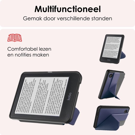 Hoes Geschikt voor Kobo Clara BW Hoesje Bookcase Cover Book Case Hoes Sleepcover Trifold - Donkerblauw van i12Cover — afbeelding 3