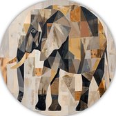 Olifant wandschaal - Dieren wanddecoratie rond - Schilderij rond Kubisme - Modern schilderij - Schilderij rond - Muur kunst muurcirkel forex 80x80 cm