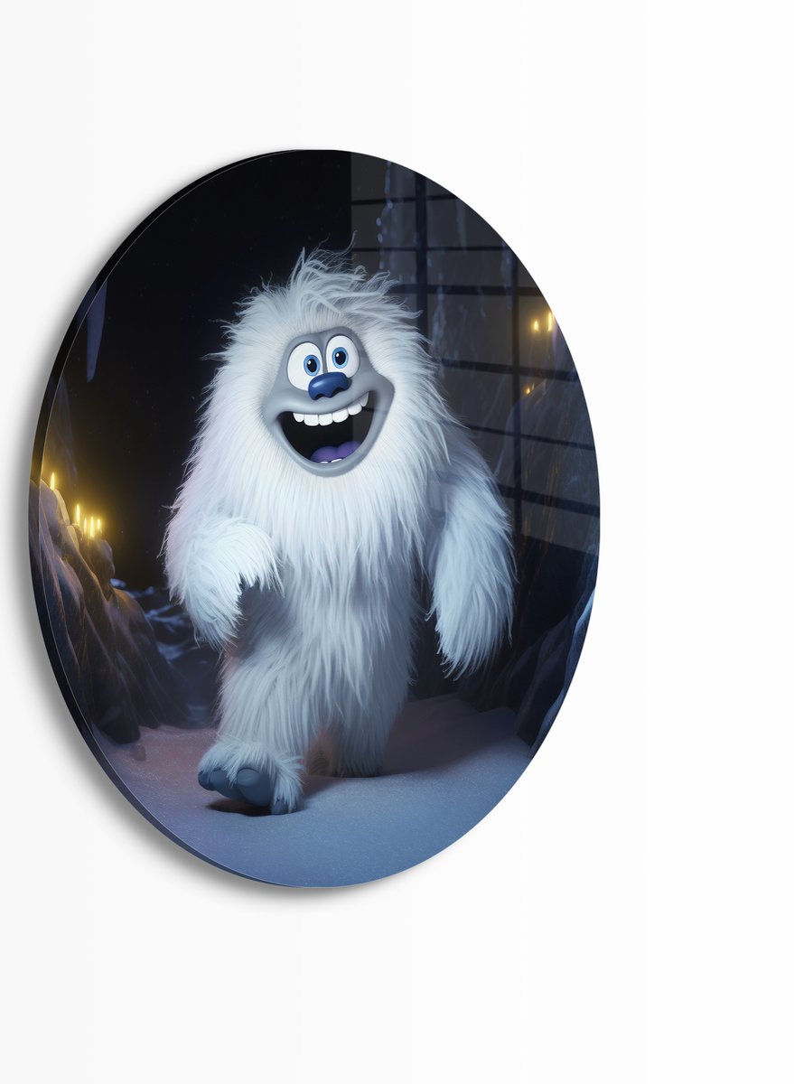Myfinto Indoorart - Muurcirkel Furry Yeti Plexiglas 40 cm - Wanddecoratie - Afbeelding op Plexiglas - Inclusief ophangplaat wit, grijs, blauw geel