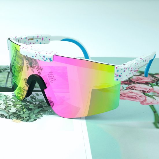 Foto: Flamengo sport zonnebril tr90 frame tac lens viper glasses wintersport zonnebril sneeuw ski bril fietsbril sportbril uv 400 gepolariseerd wit roze