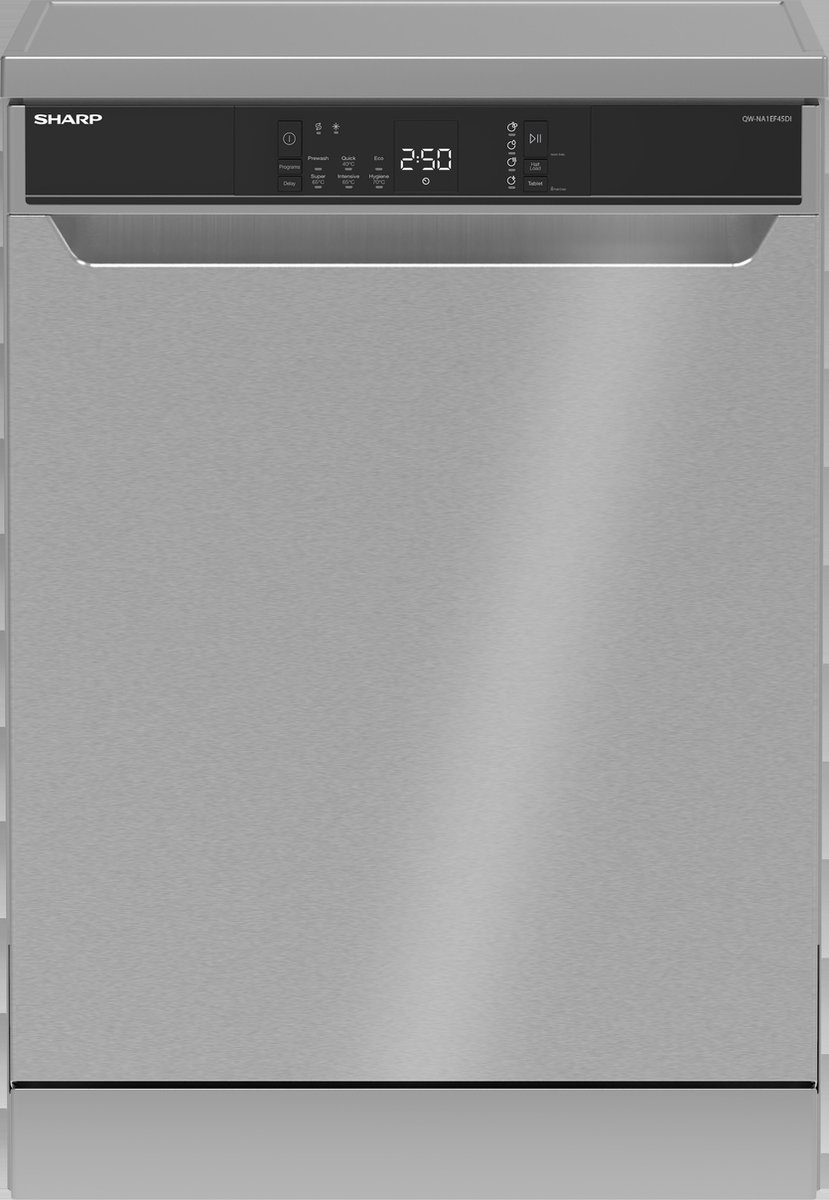 Sharp QWNA1EF45DIEU-vrijstaande vaatwasser-energie label D-6 programma's-zilver met RVS front