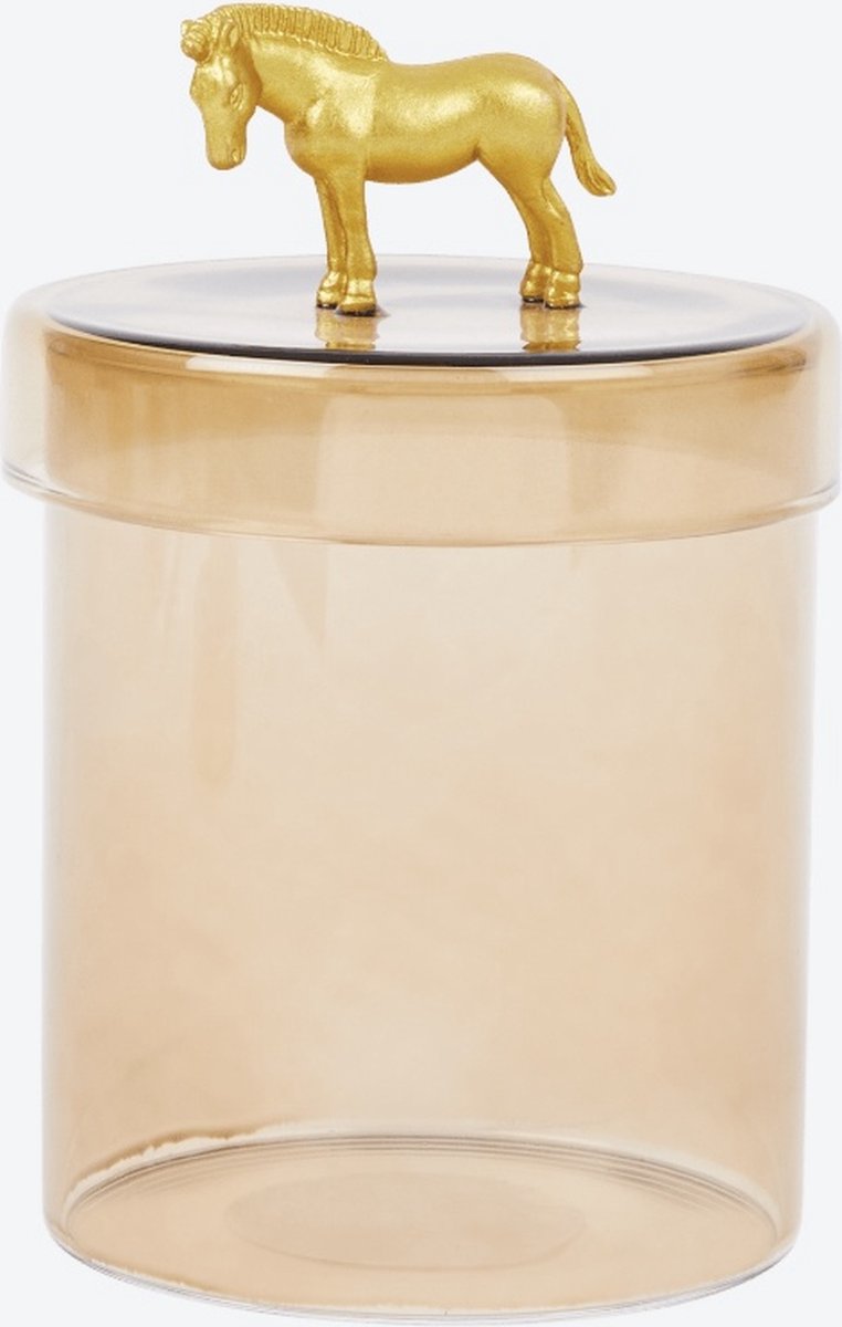 luxe voorraadpot - decoratiepot met goud beeldje / paard -gekleurd glas - deksel