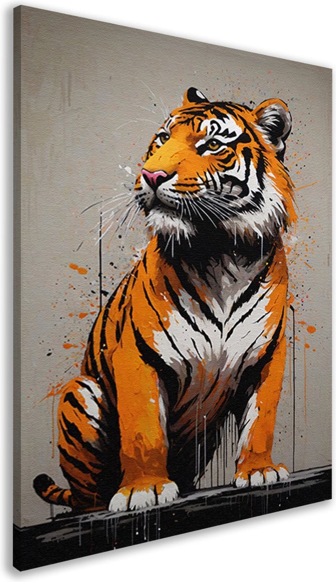Tijger portret - Dieren schilderijen - Canvas schilderijen Verf - Muurdecoratie kinderkamer - Canvas schilderijen - Woondecoratie canvas 60x90 cm