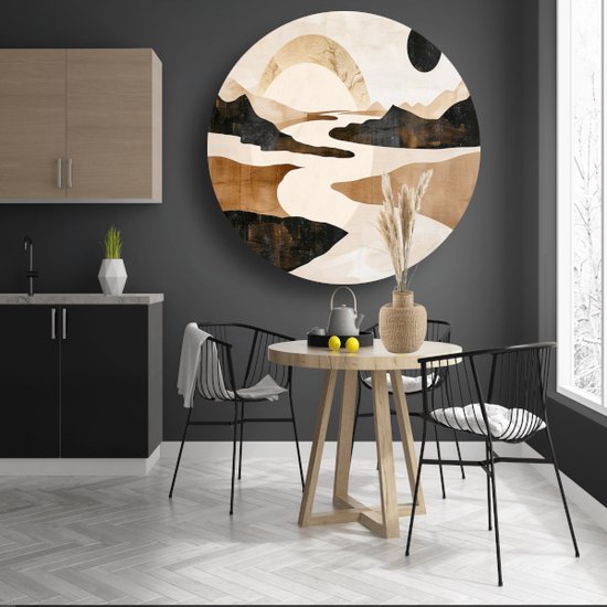 Décoration murale rivière ronde - Plaque murale nature - Plats muraux Montagnes - Décoration murale classique - Tableau - Accessoires de maison cercle mural forex 90x90 cm