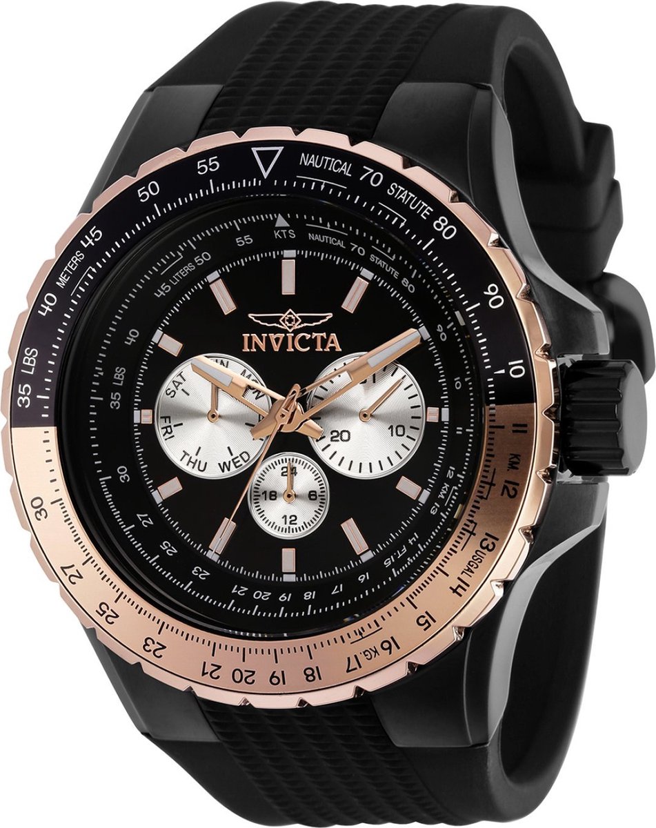 Invicta Aviator 37032 Heren Horloge - Waterdicht - Analoog - Quartz Uurwerk - Roestvrij Staal met zwarte Wijzerplaat - 50mm