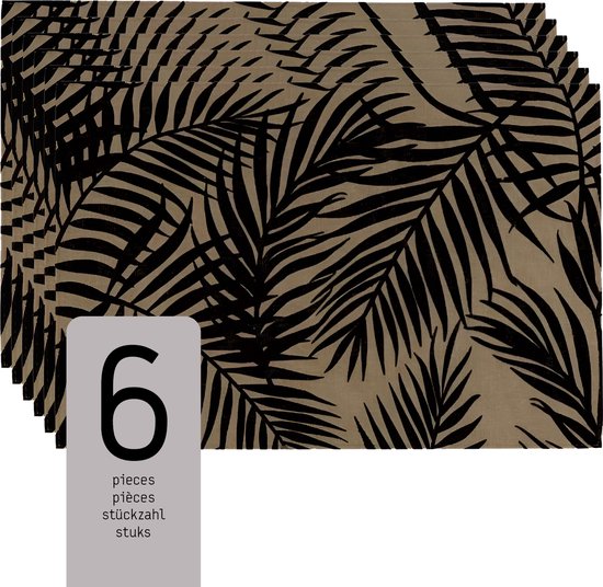 Raved Napperons Astrid - Set de 6 pièces - Fougères - Beige - Jute - Zwart - Table à manger - Sous-couche - Hydrofuge