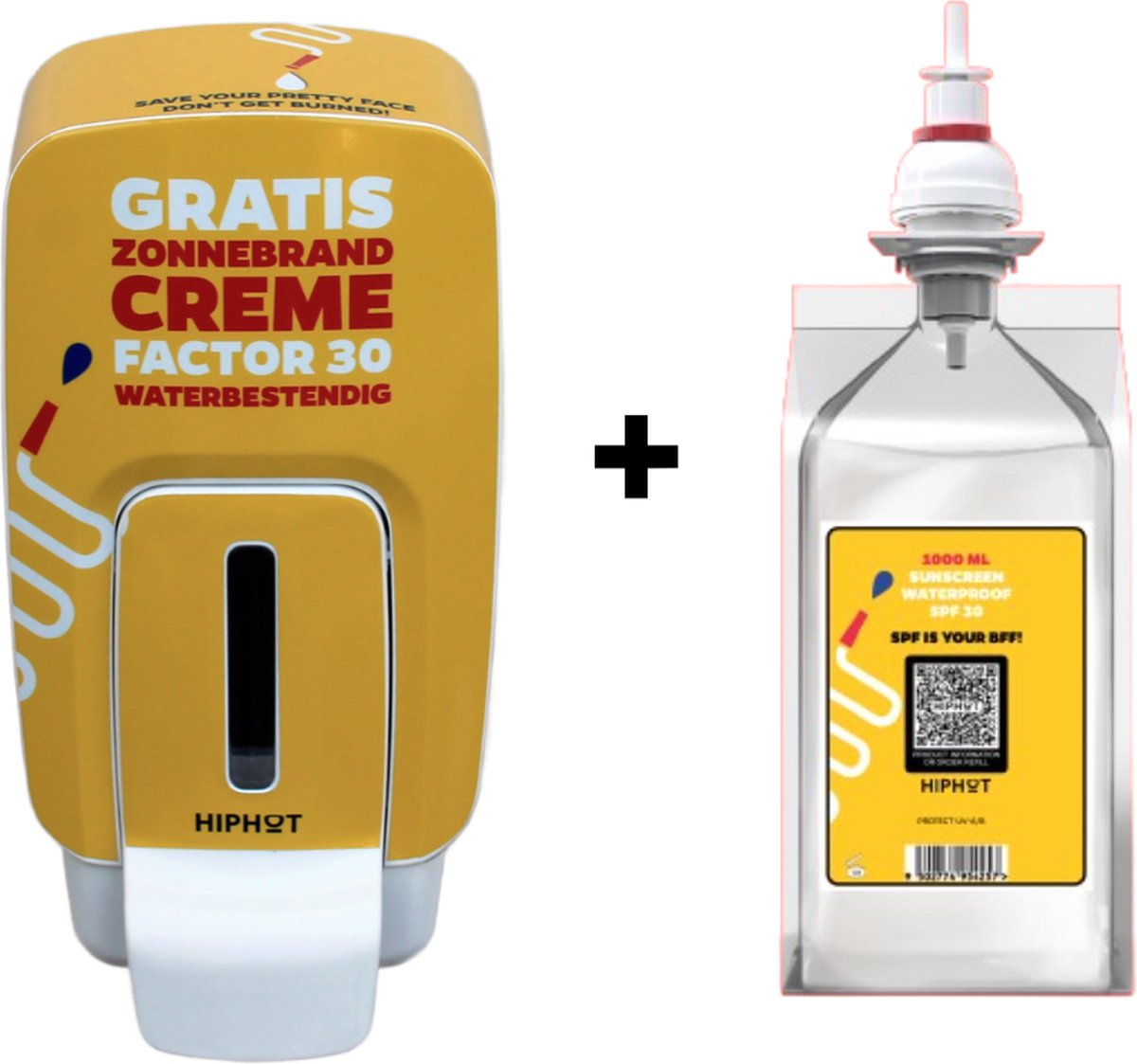 HIPHOT zonnebrandcrème dispenser Nederlandse tekst 1 liter zonnebrandcrème factor 30