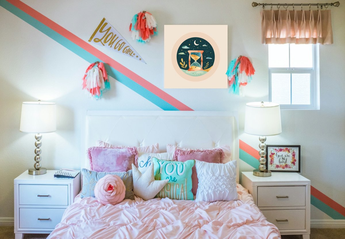 Wanddecoratie met zandloper | Kinderkamer decoratie op Forex 75x75cm - Kinderkamer accessoires