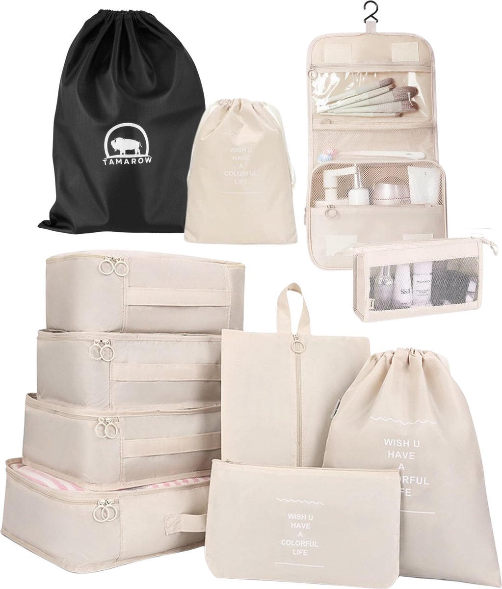 Tamarow Packing Cubes Set 11 Delig - Bagage Organizers - Travel Backpack Organizer - Kleding Organizer - Beige